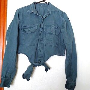 Vintage Job Corp Cropped Denim Jacket with Tie